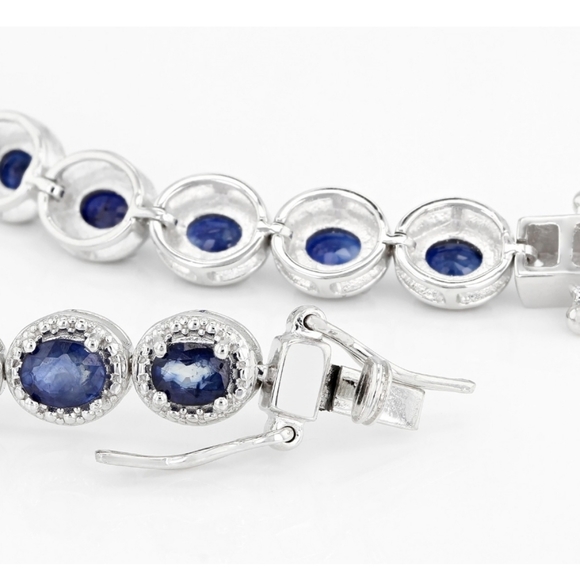 Natural Blue Sapphires and White Zircons Rhodium over Sterling Silver Bracelet ✨ - Picture 4 of 5